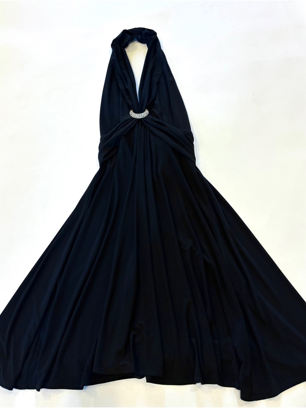 Scarlett Black Halter Maxi Dress with Rhinestone Brooch